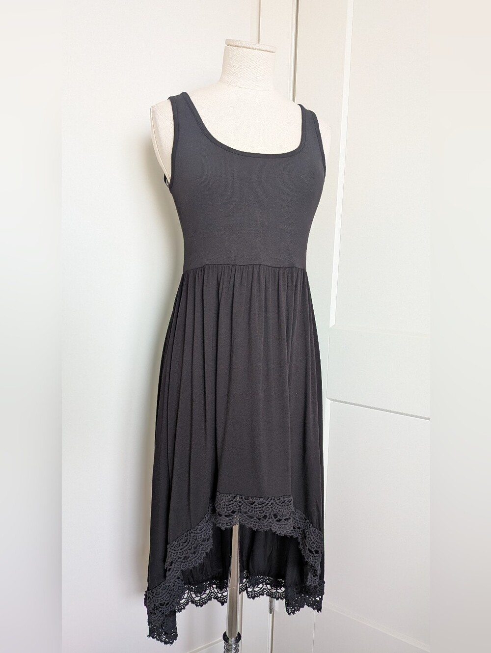 NWT BCBGeneration Ribbed Black Tank High Low Lace Dress XS